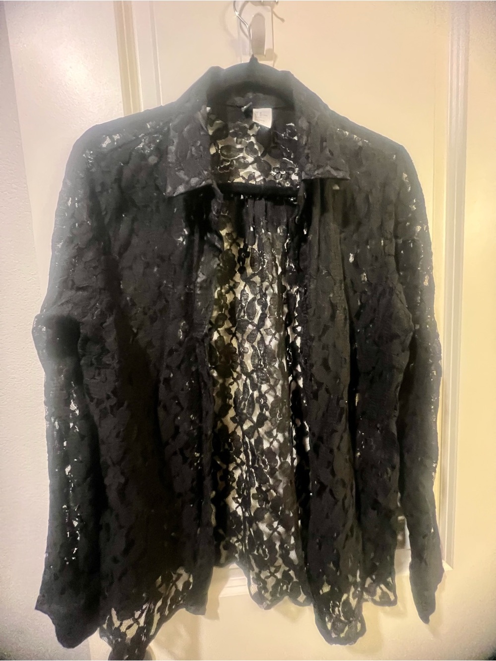 Nine West Black Lace Button-Front Top